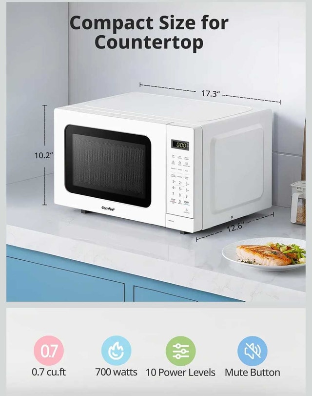 COMFEE' Countertop Microwave Oven, 0.7 Cu. Ft., 700W, White - photo 2