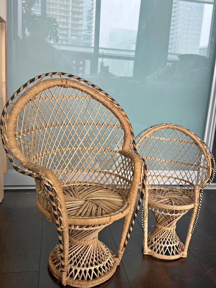 Pair of Mini Wicker Peacock Chairs - Boho Decor
