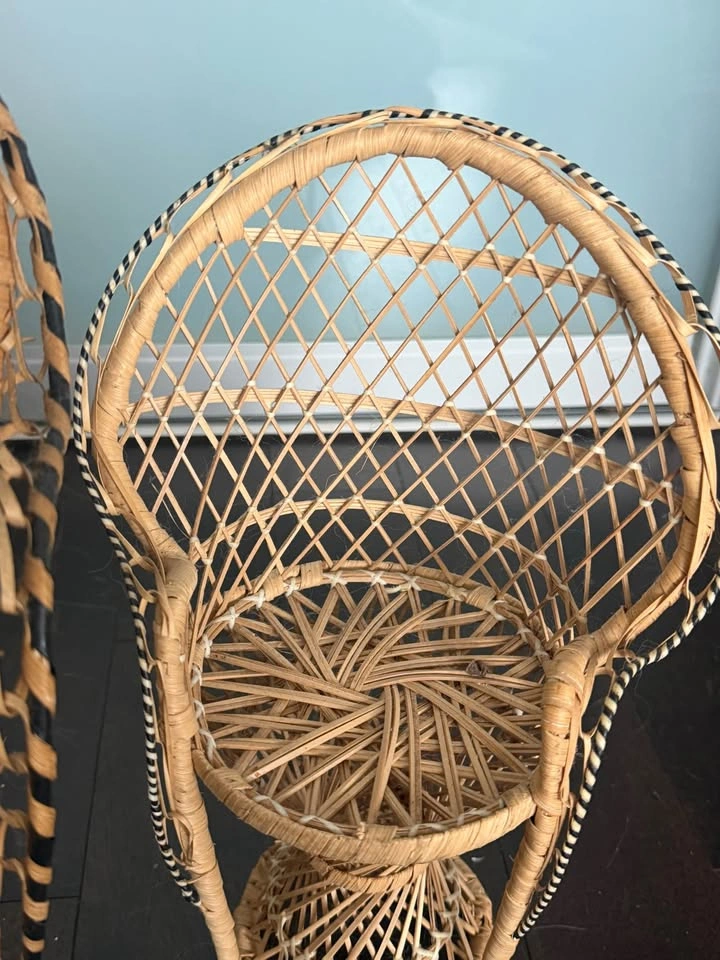Pair of Mini Wicker Peacock Chairs - Boho Decor - photo 3