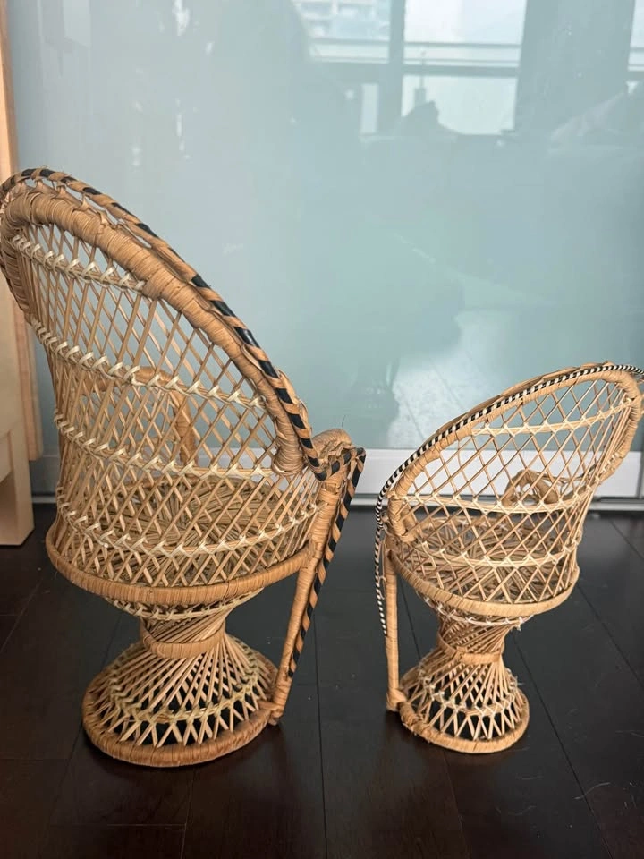 Pair of Mini Wicker Peacock Chairs - Boho Decor - photo 4