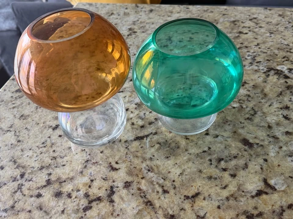 Set of 2 Vintage Mushroom Glass Vases / Candle Holders - photo 2