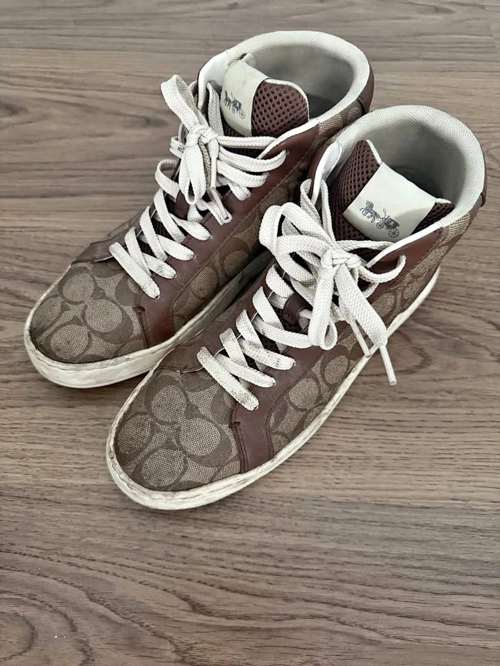 Coach Brown & Cream Signature High-Top Sneakers Size 9