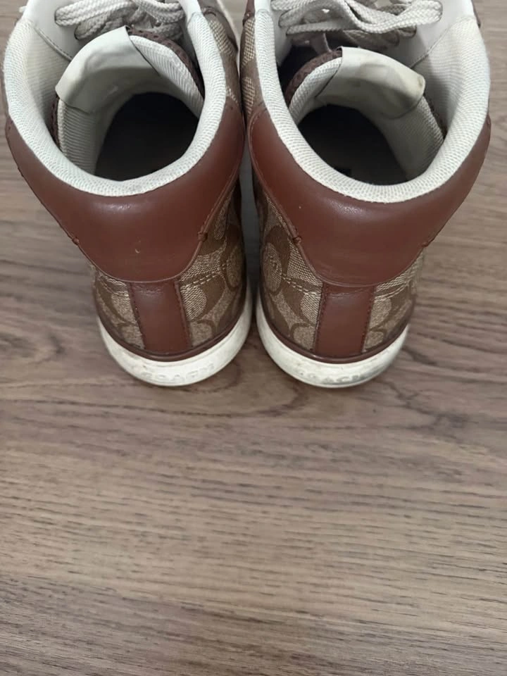 Coach Brown & Cream Signature High-Top Sneakers Size 9 - photo 2
