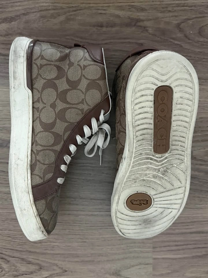 Coach Brown & Cream Signature High-Top Sneakers Size 9 - photo 5