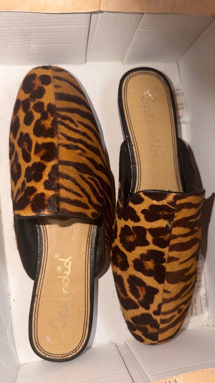 Leopard Print Calf Hair Mule Slides 8.5m