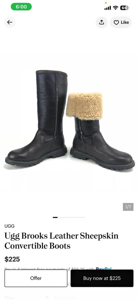 New Ugg Boots Size 7 Brooks Brown Black Tall Leather Sheepskin