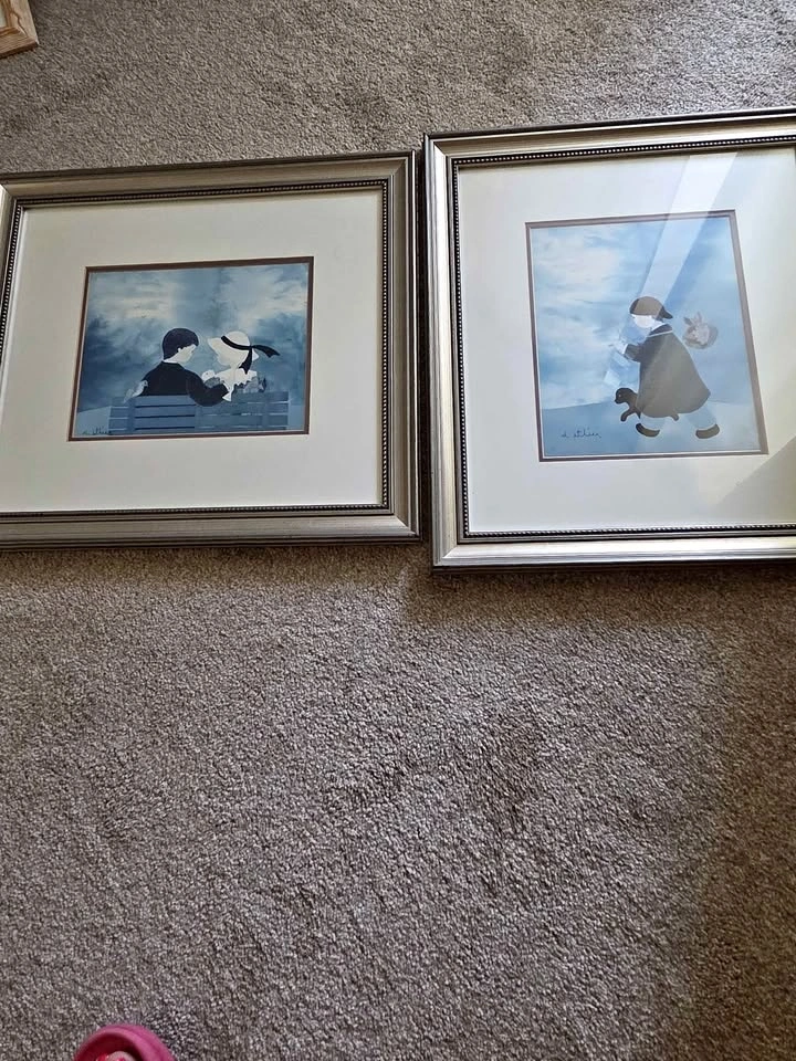Pair of Framed Boy and Girl Art Prints