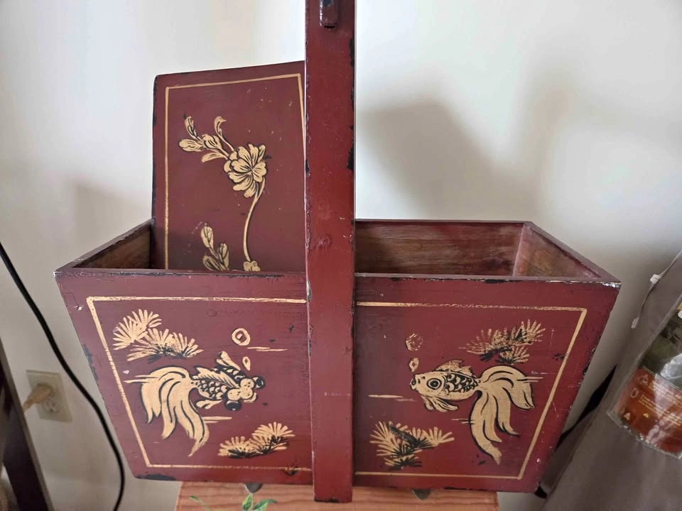 Vintage Chinese Red Lacquer Wedding Basket