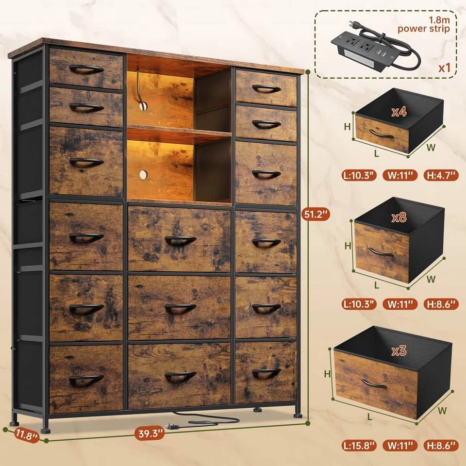 51"H Tall Dresser with 15 Fabric Drawers & Charging Station - photo 4