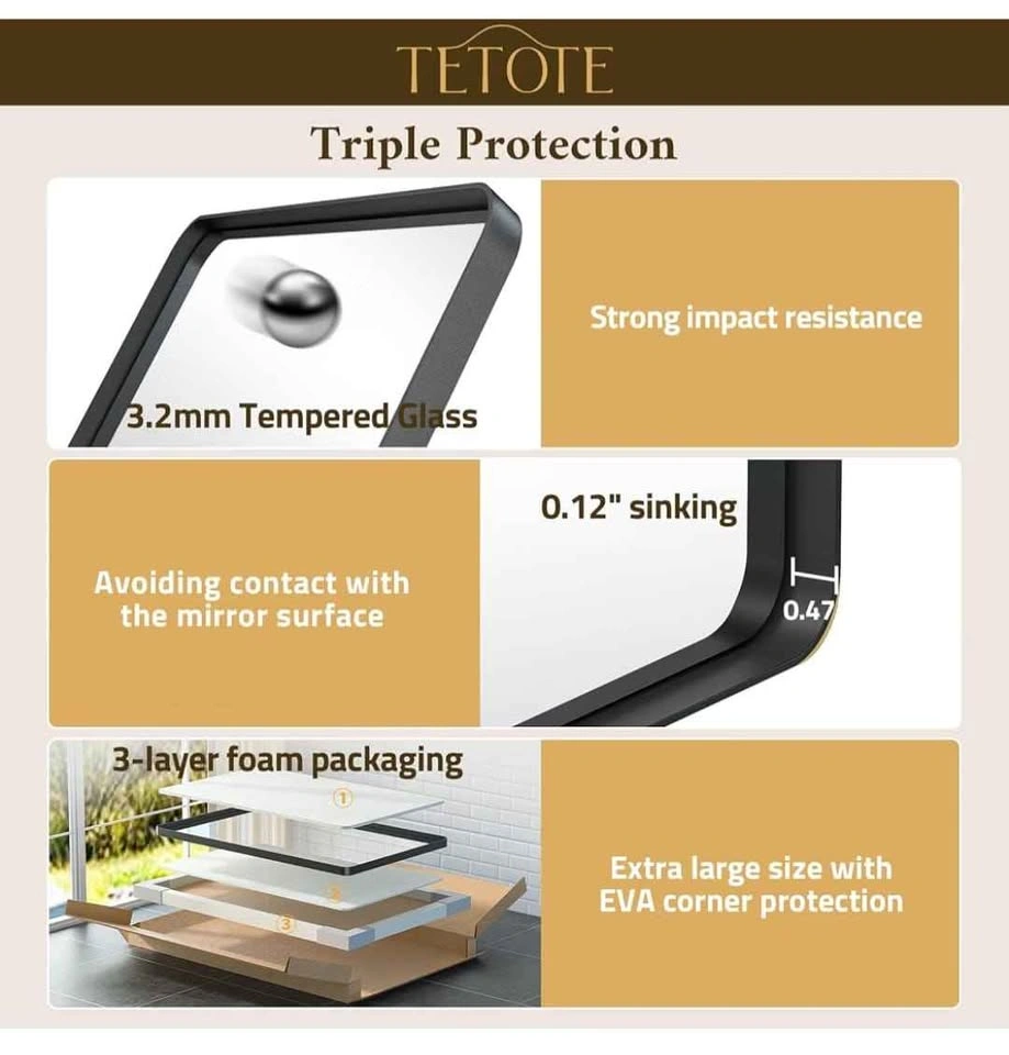TETOTE 30x36 Inch Matte Black Bathroom Vanity Mirror - photo 5