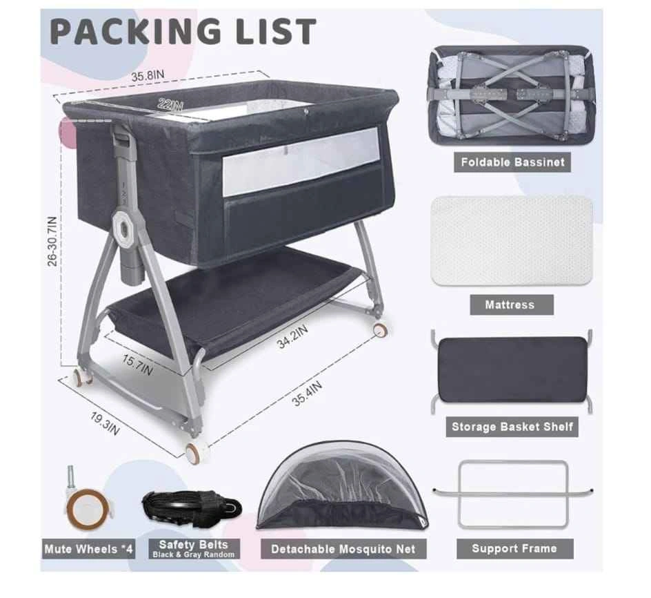 3-in-1 Bedside Bassinet with 4 Auto-Locks & 6 Height Adjustments - photo 4