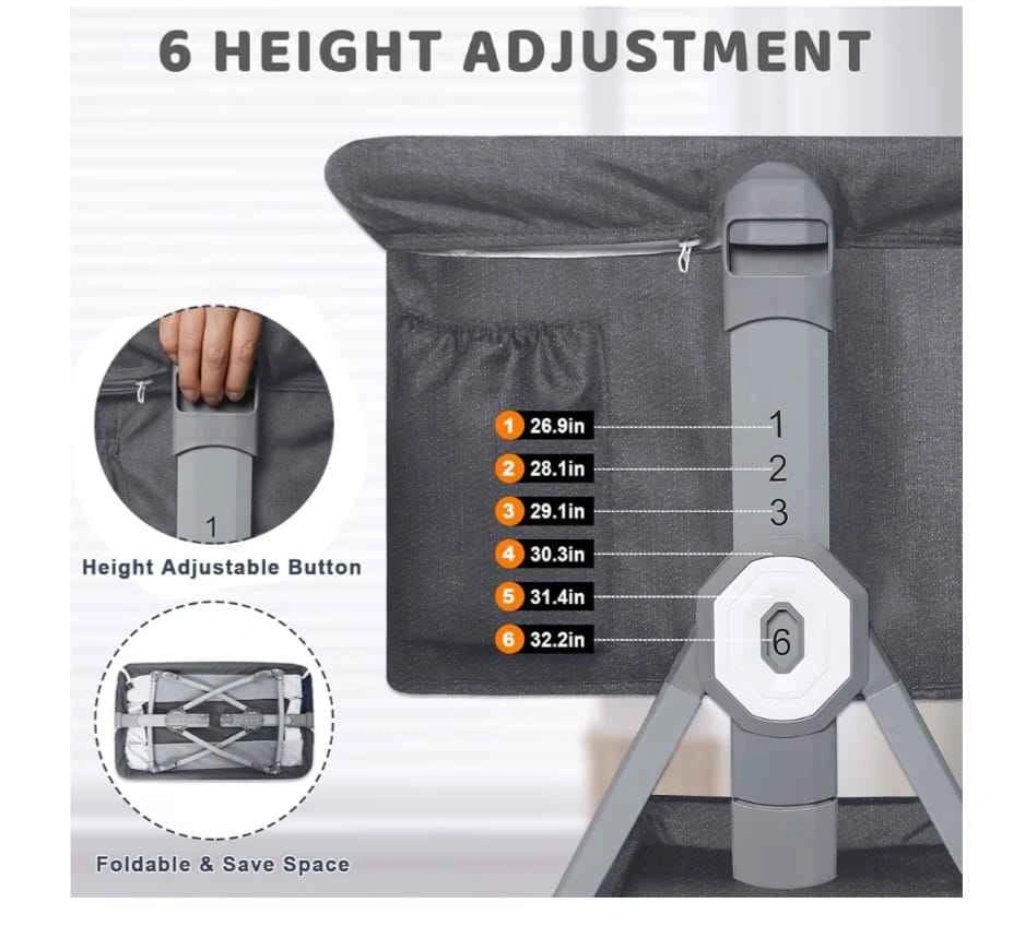 3-in-1 Bedside Bassinet with 4 Auto-Locks & 6 Height Adjustments - photo 5