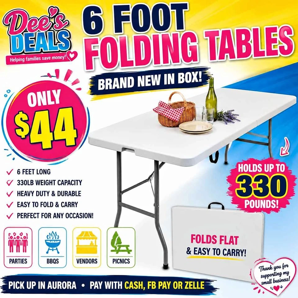 6 Foot Folding Table BRAND NEW IN BOX $44