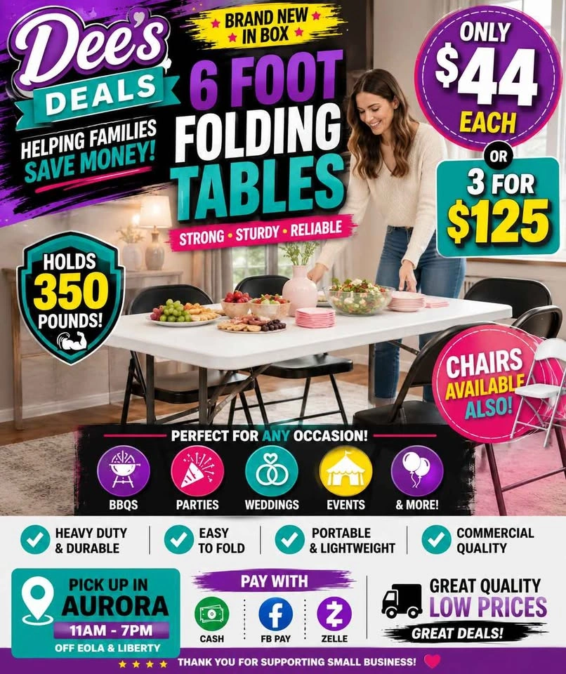 6 Foot Folding Table BRAND NEW IN BOX $44 - photo 3