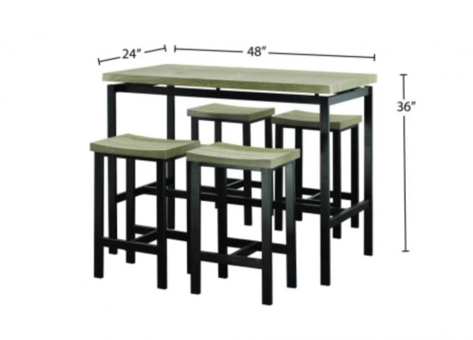 5-Piece Grey Wood and Black Metal Bar Table Set with 4 Stools - photo 2