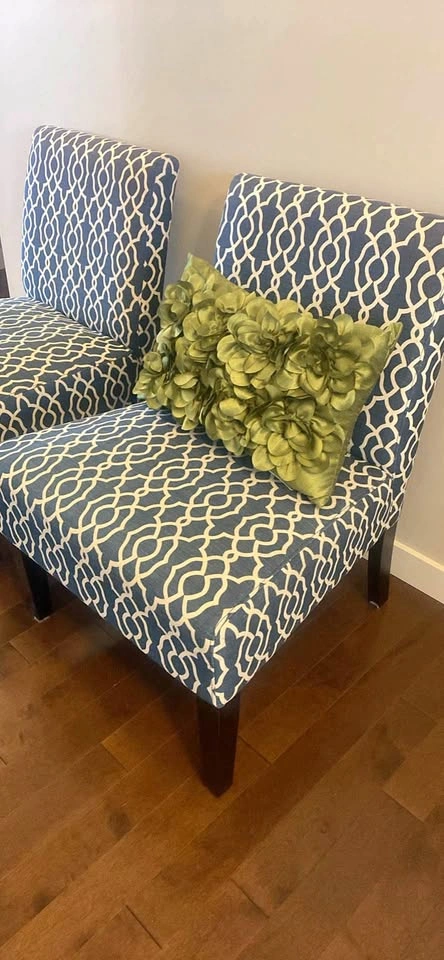 Accent chairs, blue and white in colour in excellent condition