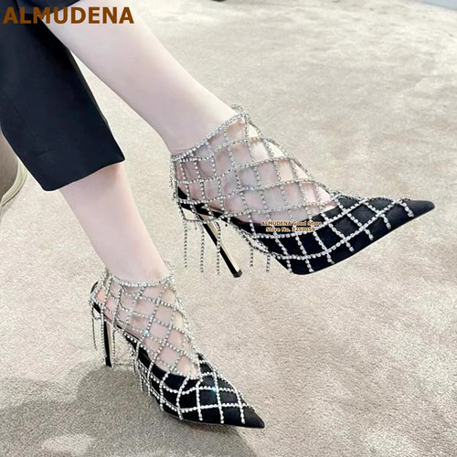 Bling Crystal Net Fringe Wedding Shoes Black White Patchwork - photo 4