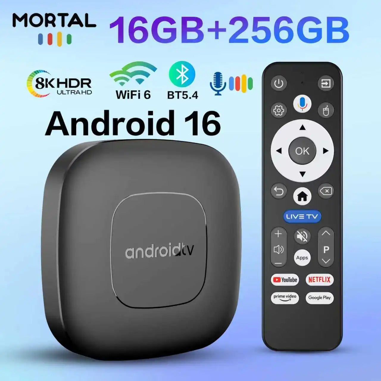 TV Box Android 16 Google Assistant Voice Control 8GB 128GB