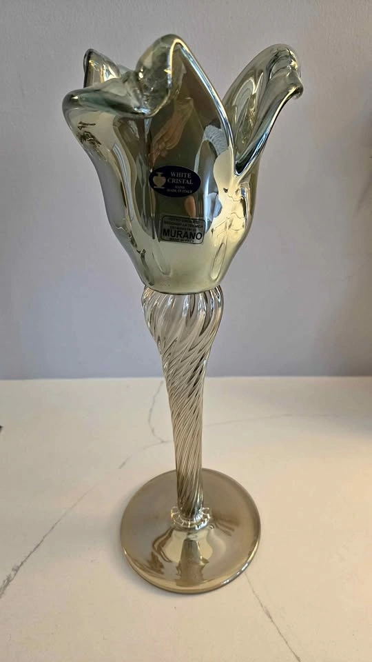 White Crystal Murano Italy Flower vase