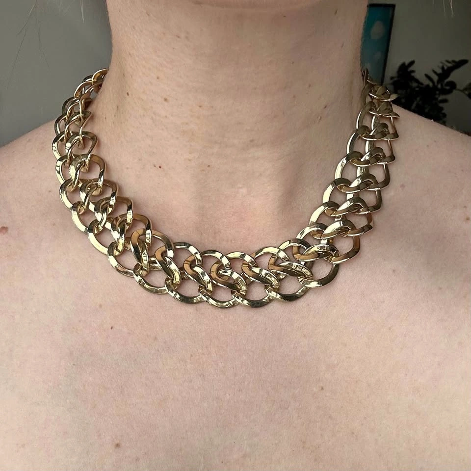 Gold Tone Chunky Double Link Chain Necklace - 18 Inch