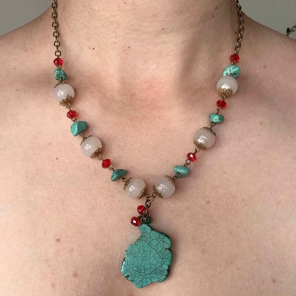 Vintage Boho Turquoise Slab Pendant Necklace - photo 2