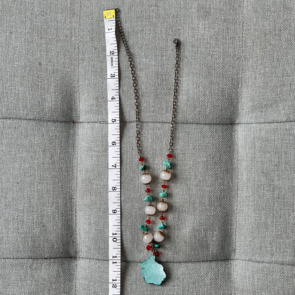 Vintage Boho Turquoise Slab Pendant Necklace - photo 4