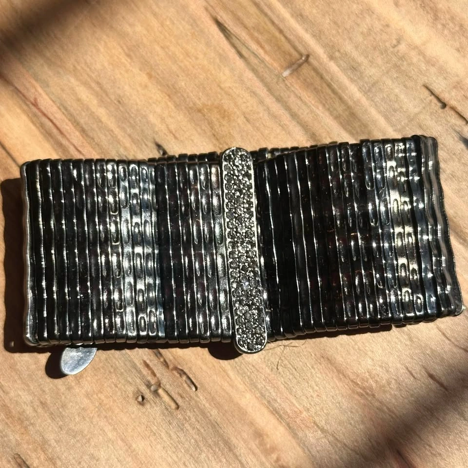 Vintage Wide Cuff Bracelet – Gunmetal Stretch Bangle - photo 2