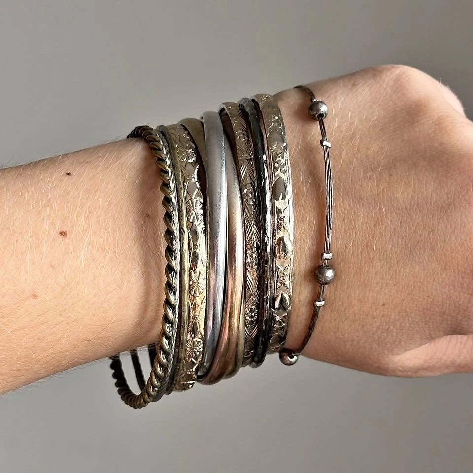 Set of Vintage Mixed Metal Bangle Bracelet Stack