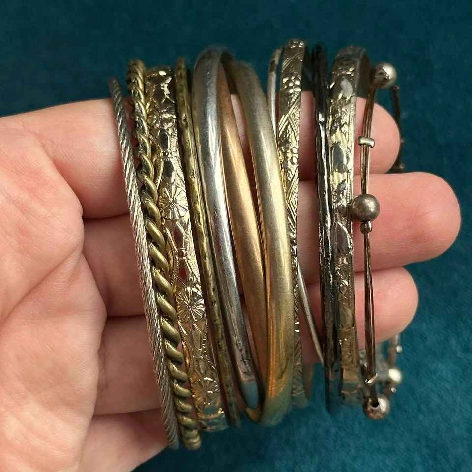 Set of Vintage Mixed Metal Bangle Bracelet Stack - photo 3