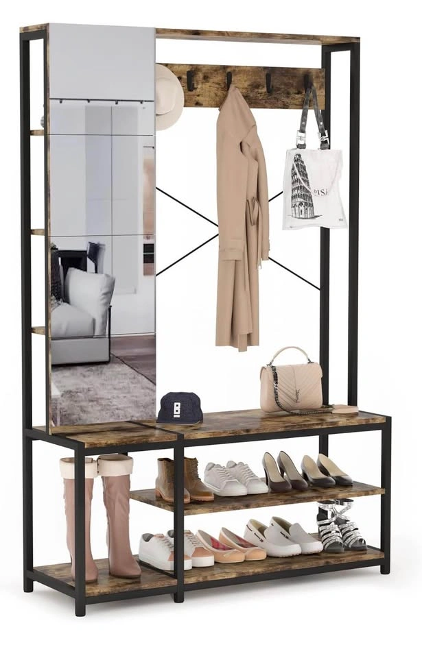 Hallway unit with shoe rack and mirror