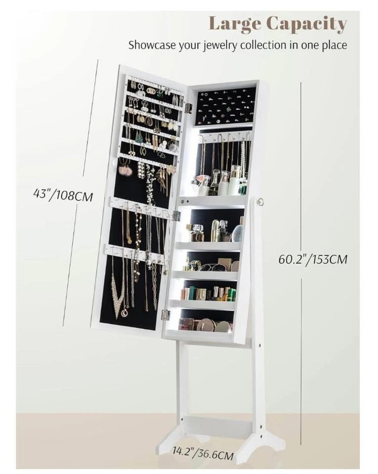 Standing Jewelry Cabinet, wooden white color