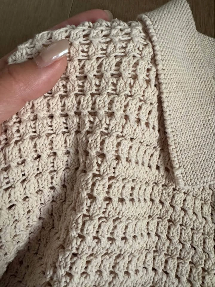 DR2 Beige Crochet Knit Short Sleeve Polo Cardigan Size S - photo 5