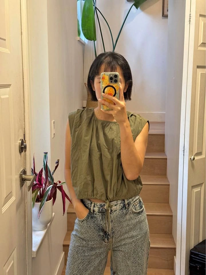 Little Mountain Army Green Sleeveless Blouse