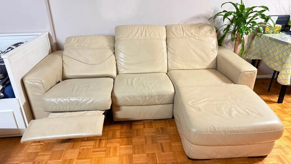 Cream Leather Reclining Sectional Sofa with Chaise - photo 3