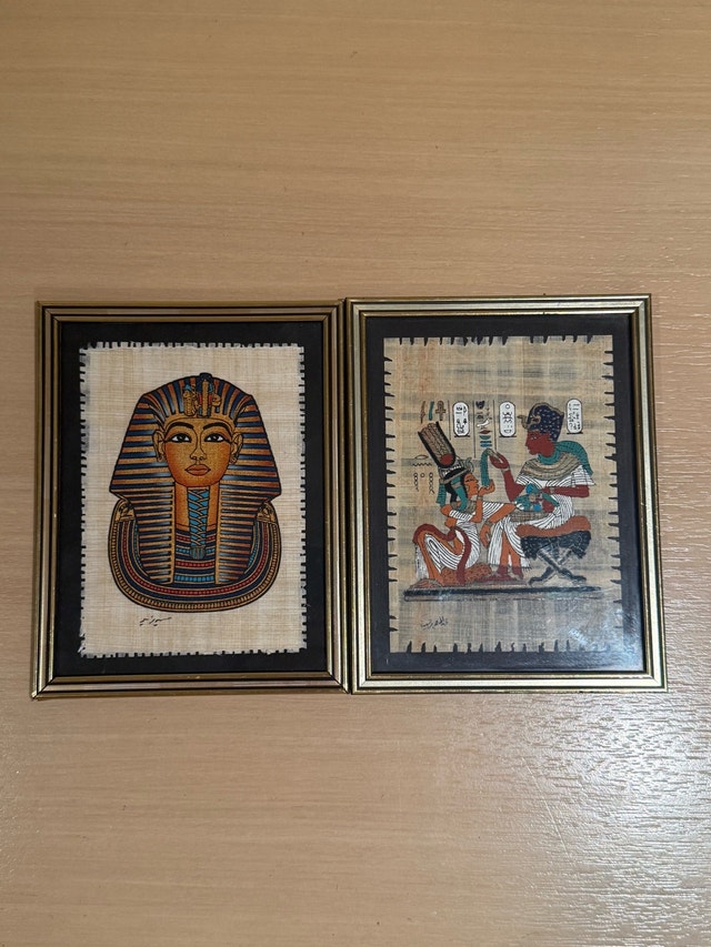 Egyptian Papyrus Paintings Pair