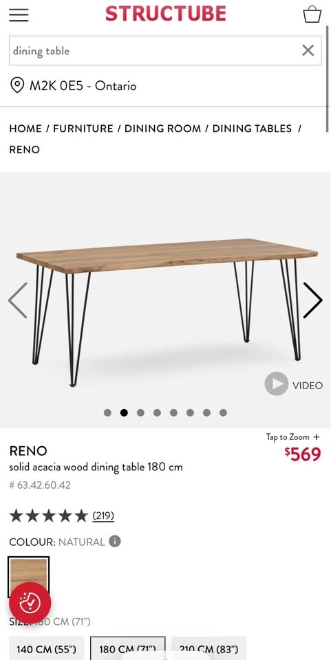 Structube Reno Solid Acacia Wood Dining Table – 180 cm - photo 4