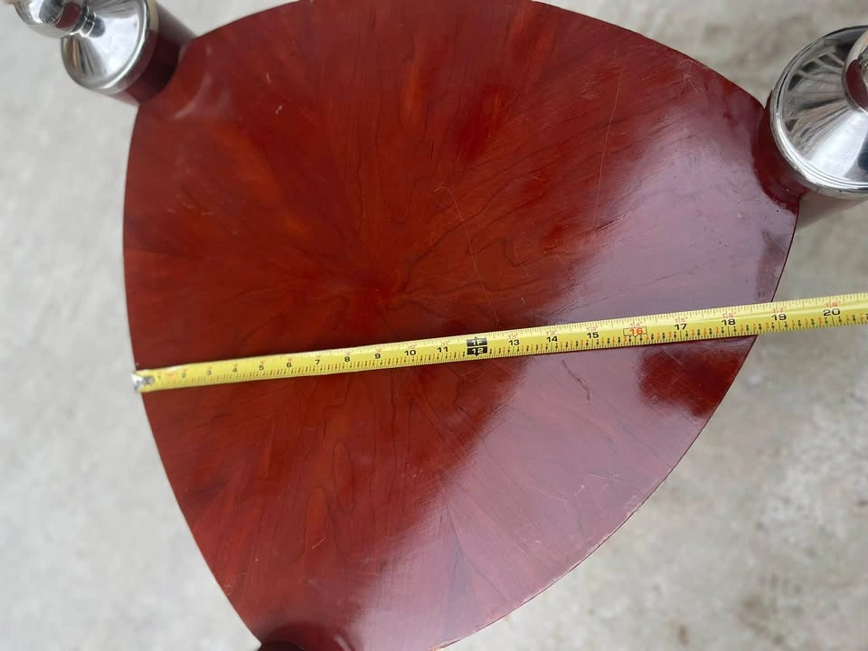 Mid-Century Modern style Triangular Wood and Chrome Side Tables - photo 2