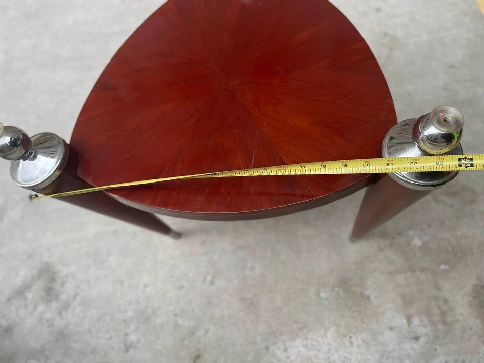 Mid-Century Modern style Triangular Wood and Chrome Side Tables - photo 3