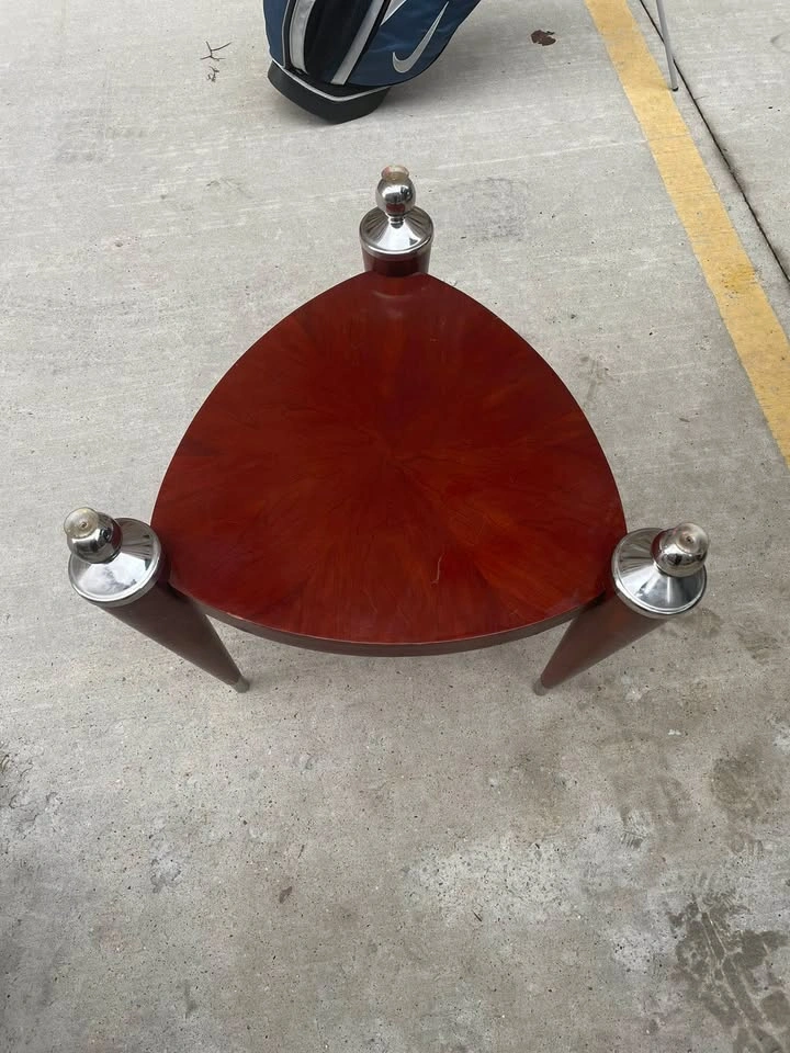 Mid-Century Modern style Triangular Wood and Chrome Side Tables - photo 4