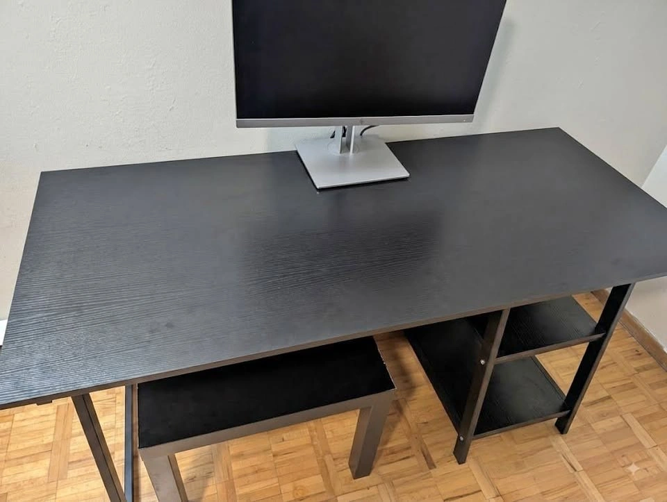 55 in x 23 in Black Study Desk with Shelf Storage