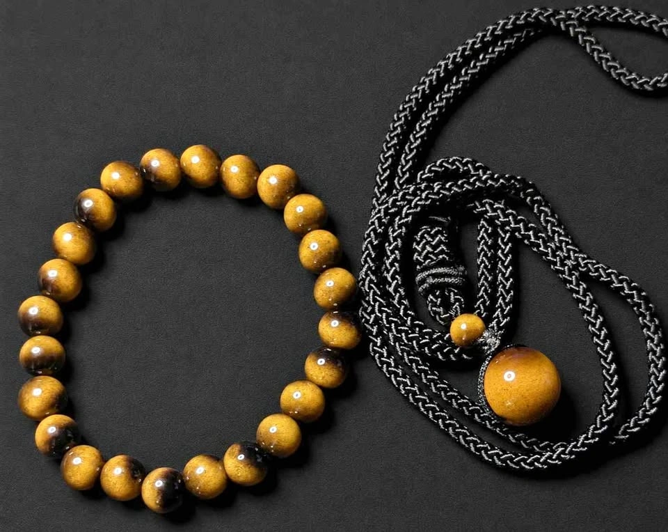 Tiger's Eye Bead Bracelet and Necklace Set