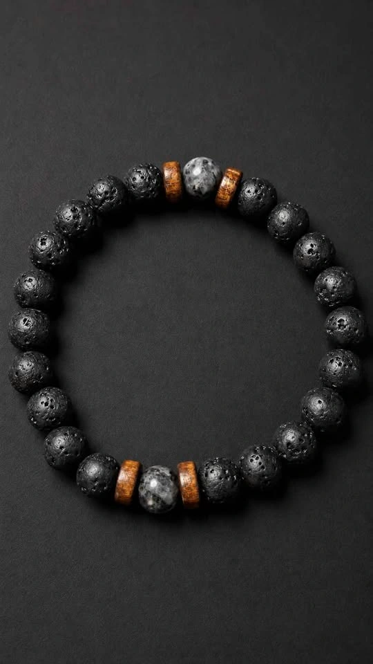 Men's Retro Natural Stone Bracelet with Essential Oil Beads - photo 2