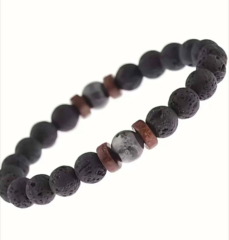 Men's Retro Natural Stone Bracelet with Essential Oil Beads - photo 5