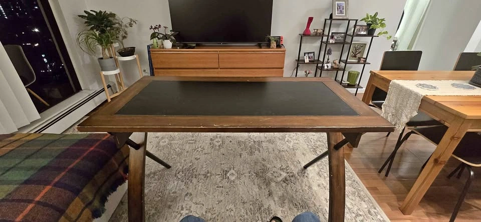 Wood Trestle Desk with Black Inset Top