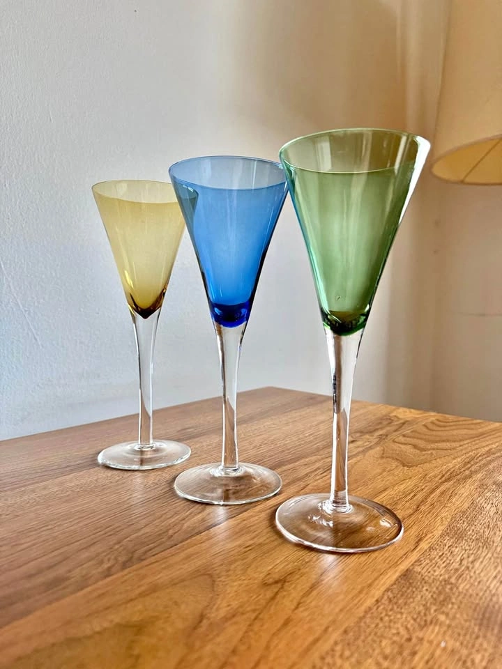 Vintage Krosno Mid-Century Colorful Champagne Flutes - Set of 3