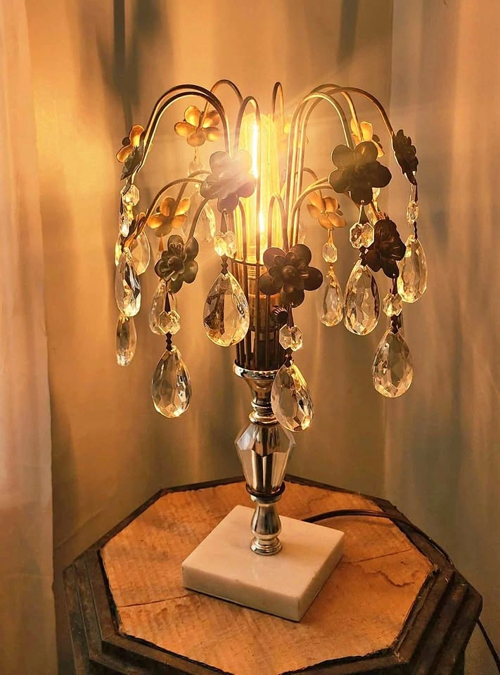 Vintage Waterfall Real Crystal Table Lamp