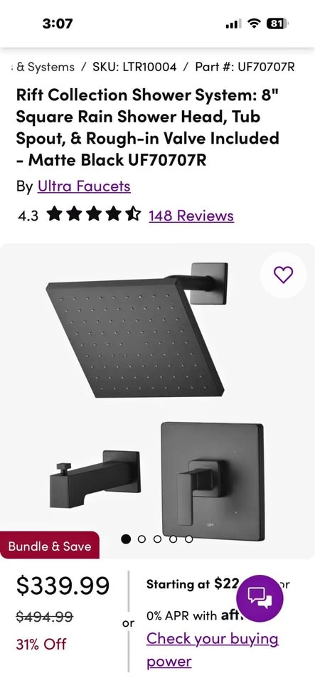Ultra Faucets Rift Collection Tub and Shower System