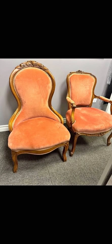 vintage style velvet and wood chairs