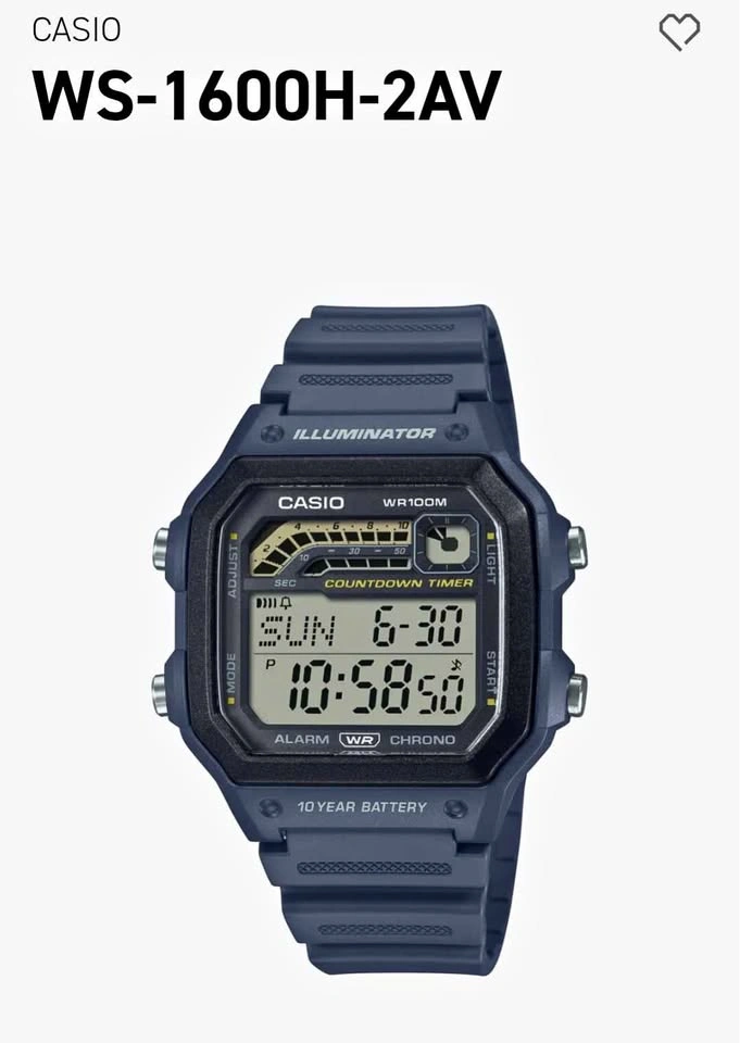 BNIB Casio Men's Quartz Navy Blue Digital Watch WS-1600H