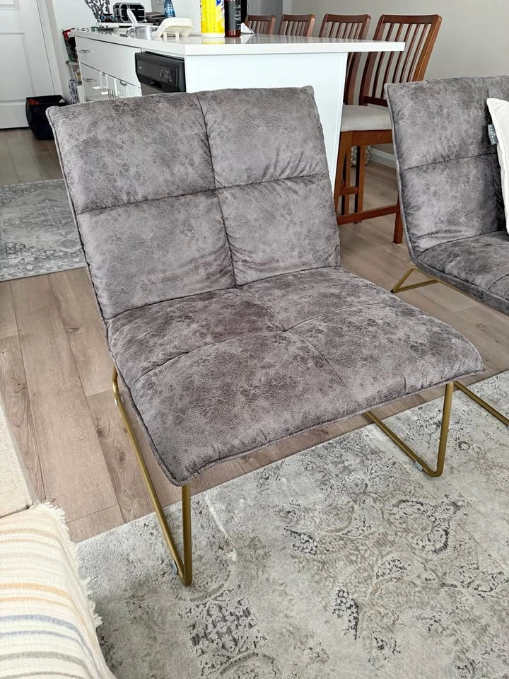 Pair of Distressed Faux Leather Accent Chairs - Gold Base